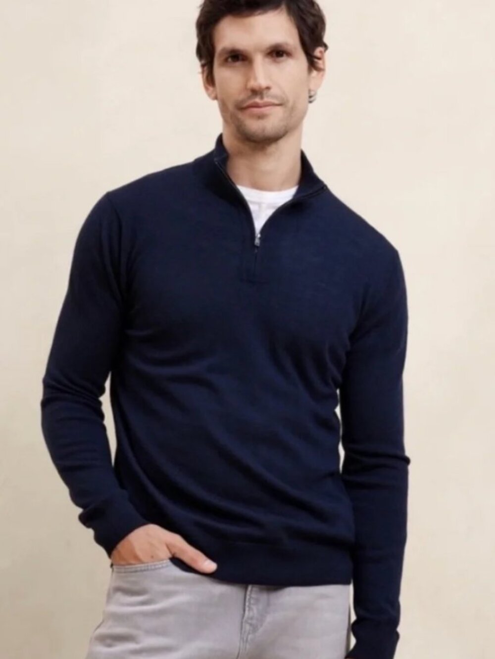 Men's Banana Republic Merino Wool Quarter Zip Sweater Navy